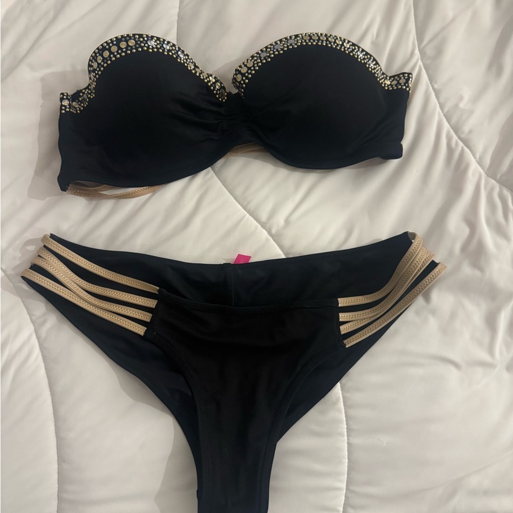 Victoria's Secret Black and Gold Bikini Set